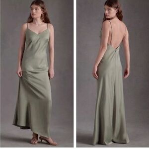 BHLDN CHARLIE SATIN CHARMEUSE DRESS size 0 MOSSS Green